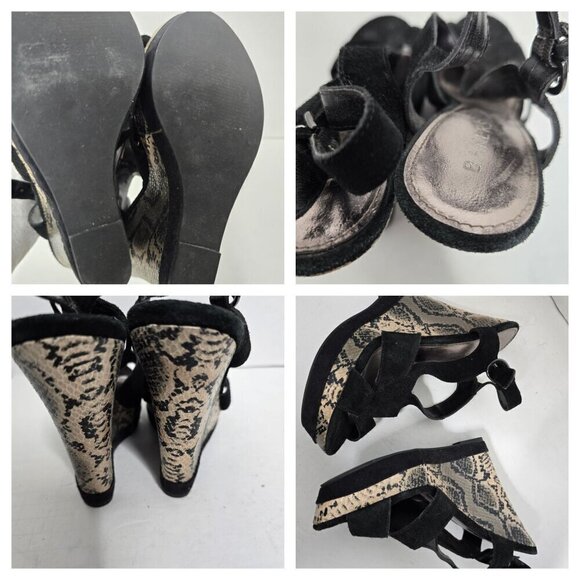 Black and Gray Python Snakeskin Faux Suede Wedge Platform Sandal 7 - Picture 3 of 15